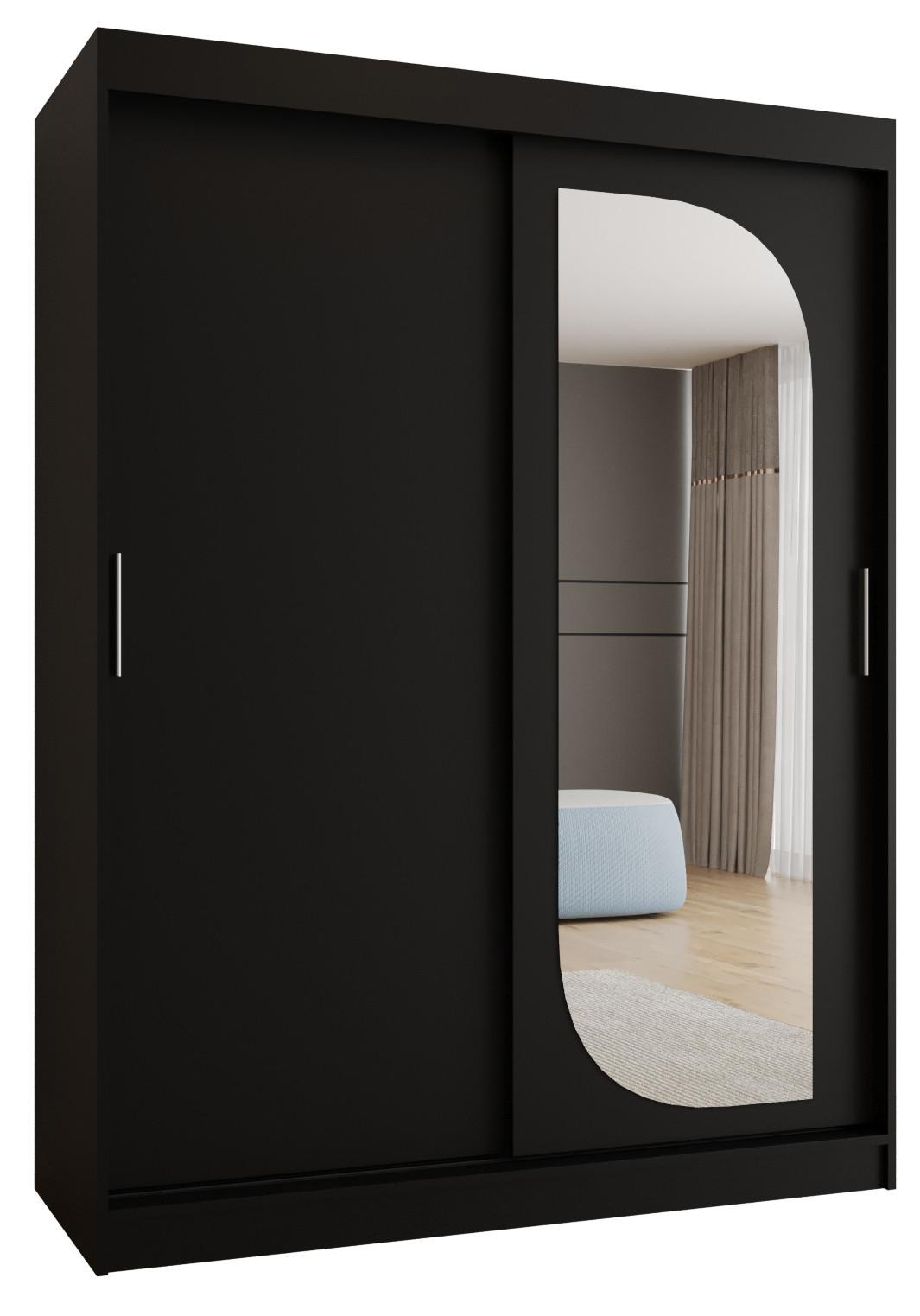 SCHIEBETÜRENSCHRANK mit Spiegel LUCY 200/150/62 2-türig - Silberfarben/Schwarz, Holz (150/200/62cm) - MÖBEL KRYSPOL