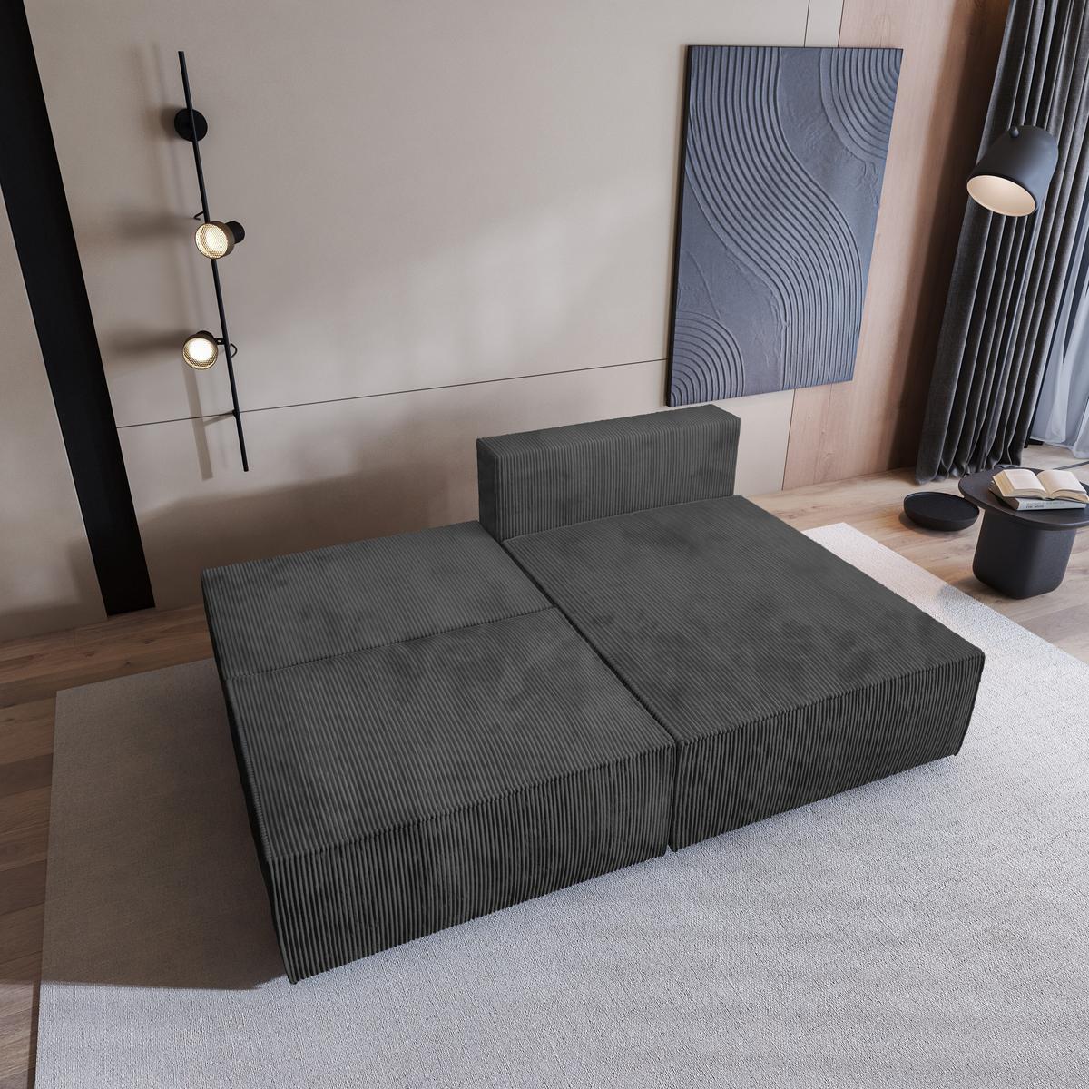 ECKSOFA FIORO P Graphitfarben Kordstoff mit Schlaffunktion - Graphitfarben/Grau, Holz/Kunststoff (204/148cm) - MASSENO