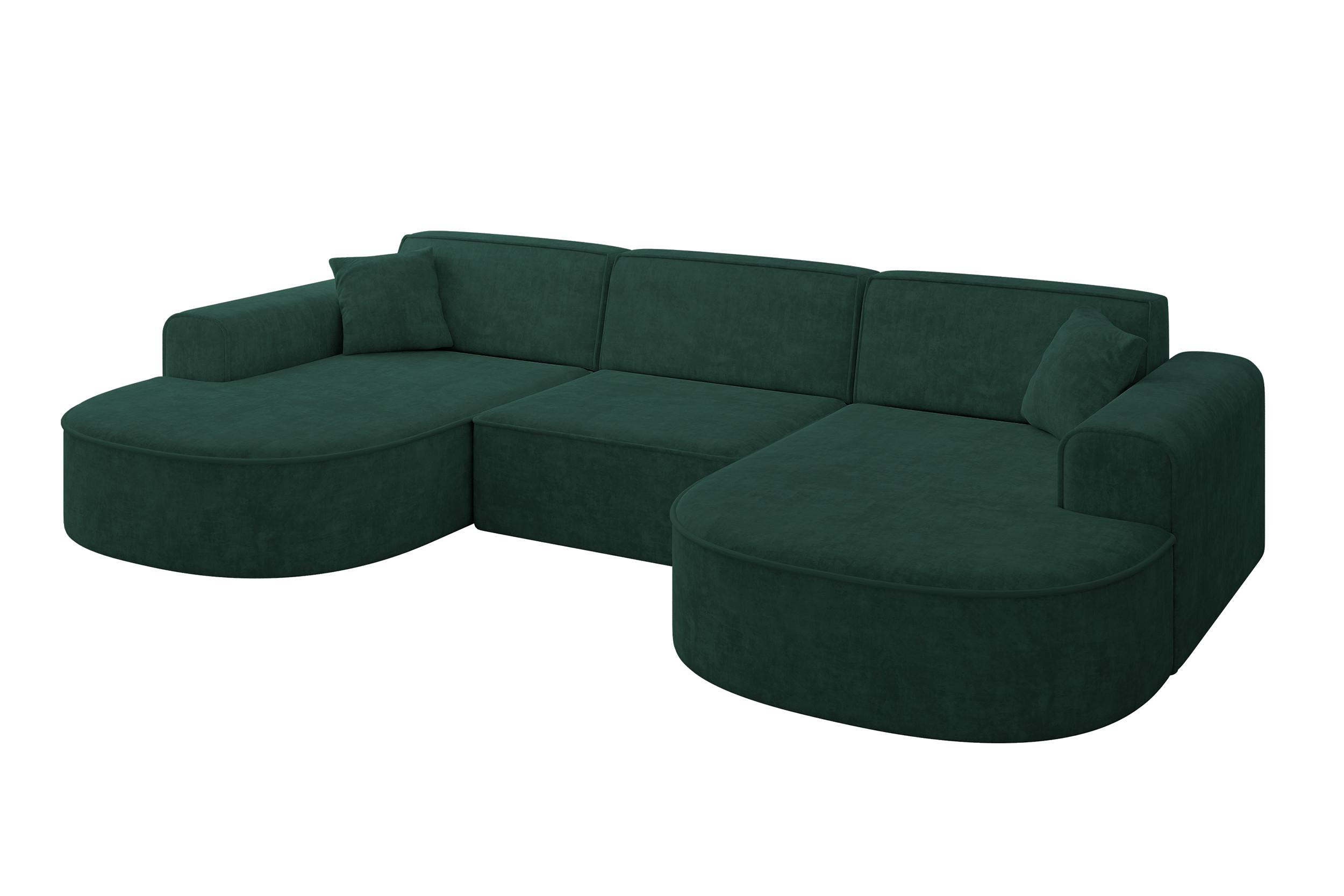 WOHNLANDSCHAFT MARI-U1 - 303x171x79 cm Grün Velours - Schwarz/Grün, Holzwerkstoff/Kunststoff (303/79/171cm) - ALTDECOR