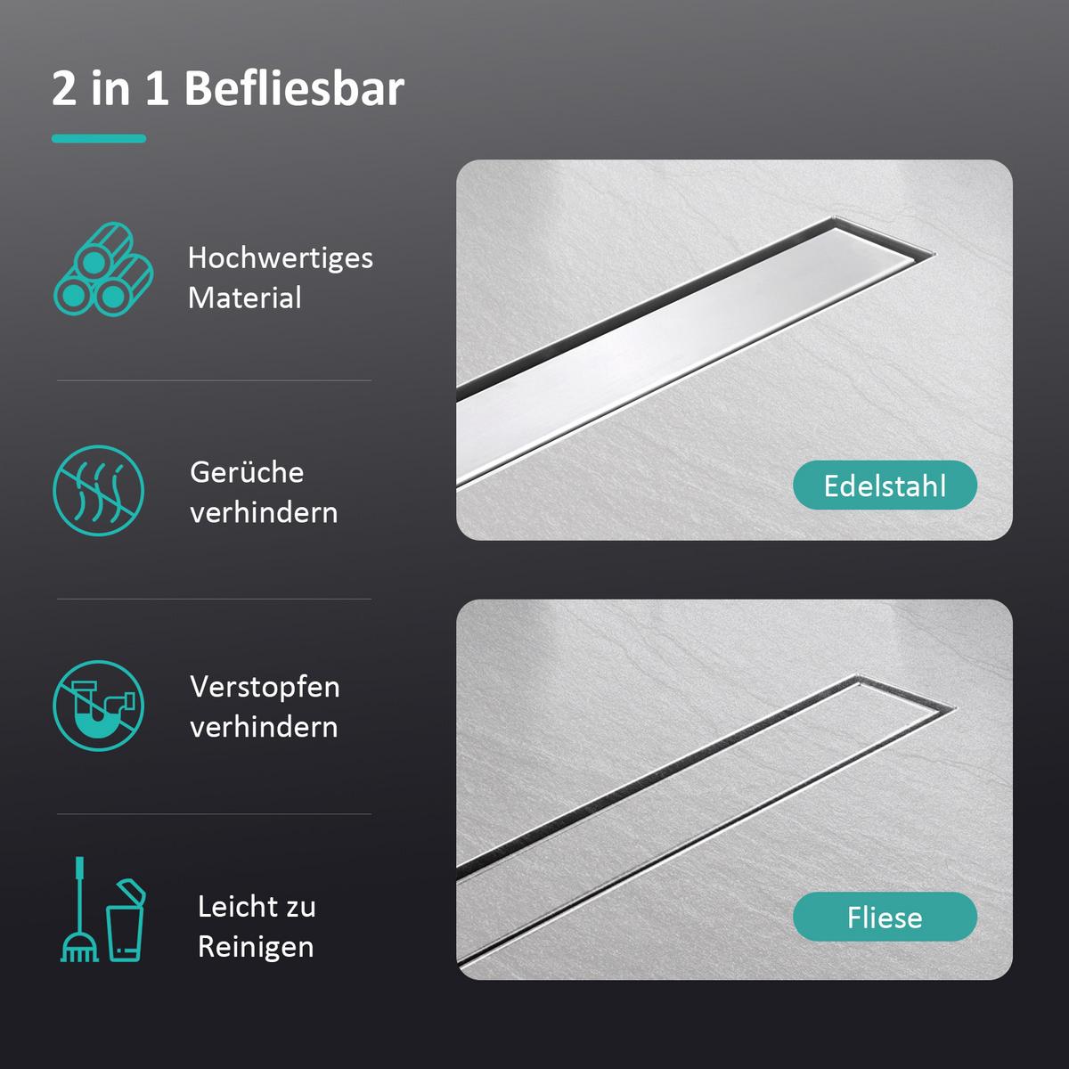 DUSCHRINNE Edelstahl Dusche & Bad 60/11 cm - Chromfarben, Metall (11/9/60cm) - EMKE