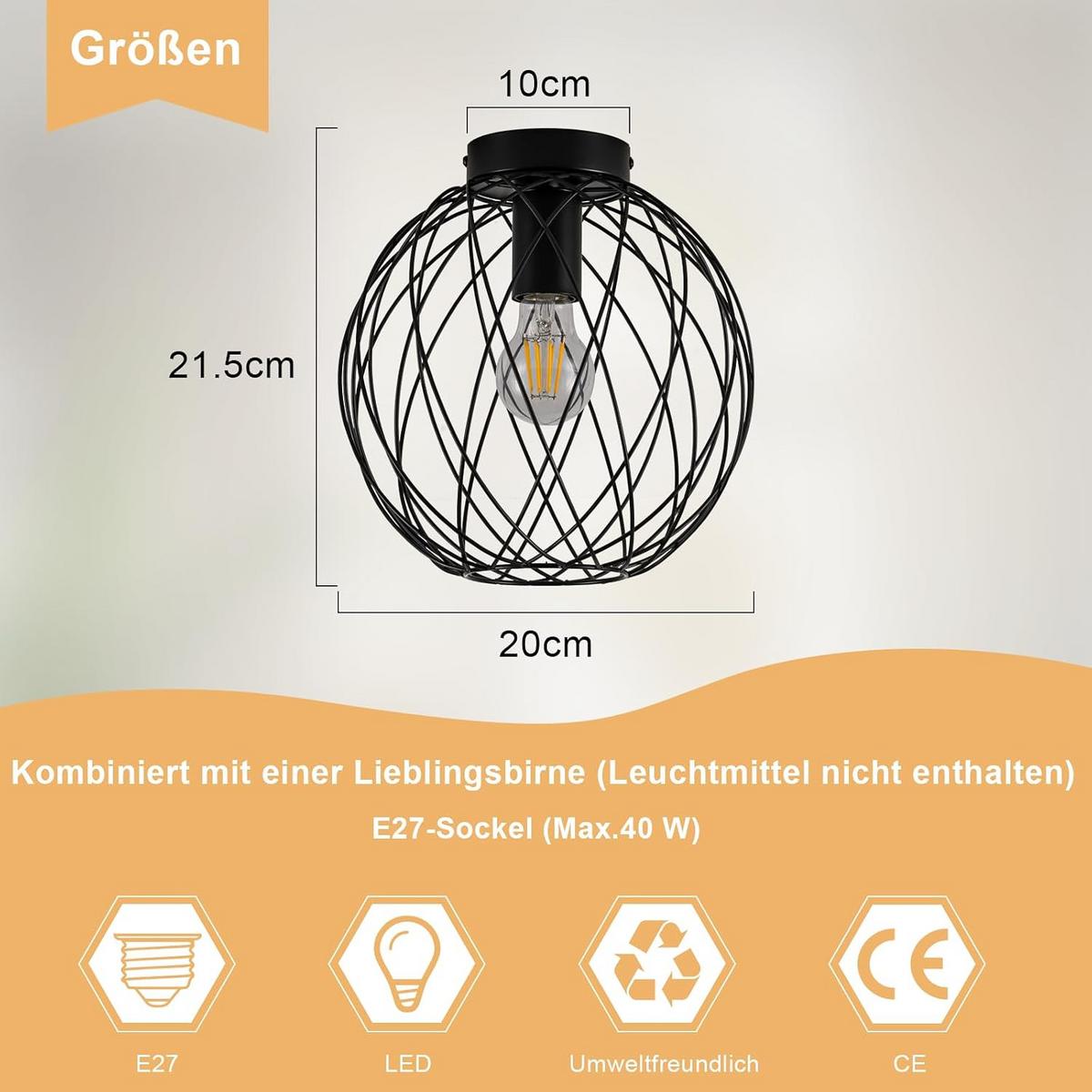DECKENLEUCHTE Luxkrone 20/20/21.5 cm - Schwarz, Metall (20/20/21.5cm) - ZMH
