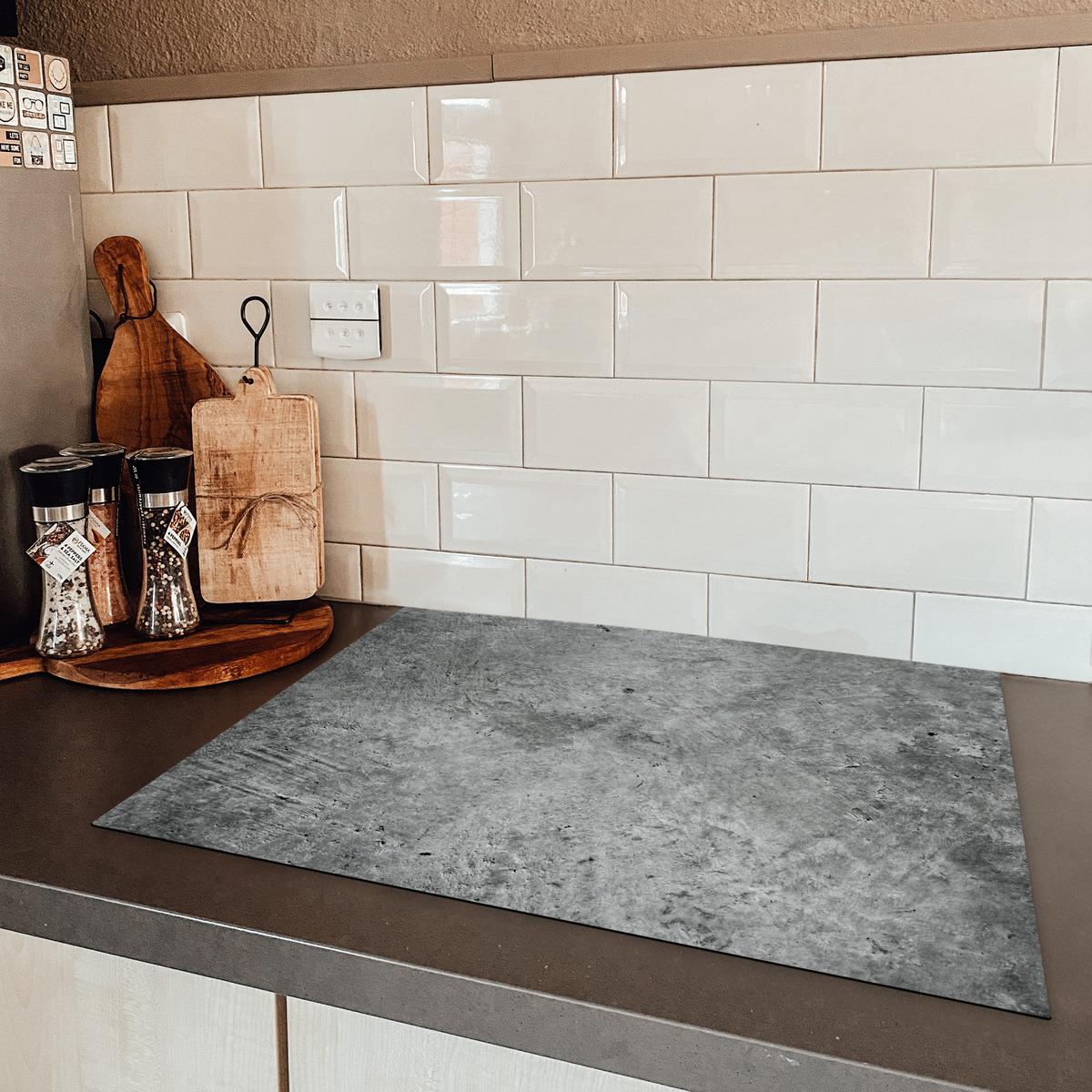 HERDABDECKPLATTE Beton - Schiefer - Grau -Betonstruktur Herdabdeckung Induktionsfeld 70x52 cm - Grau, Kunststoff (70/52/0.2cm) - MuchoWow