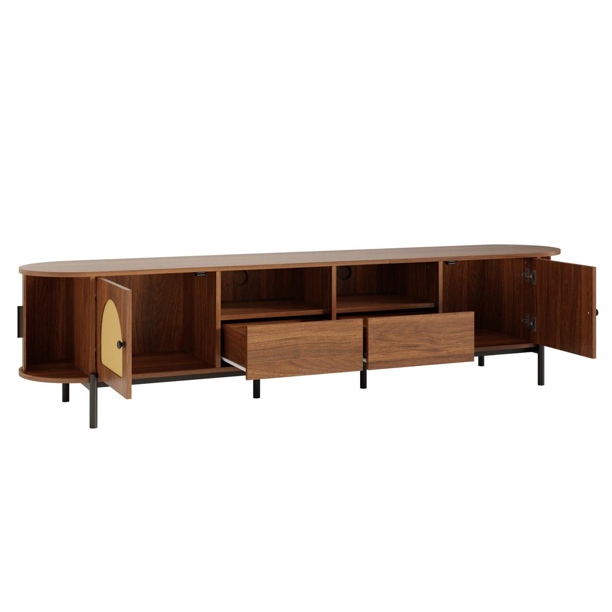 TV-LOWBOARD in holzoptik mit rattan, ovale form und viel stauraum - Walnussfarben, Holzwerkstoff (200/49.5/40cm) - Urban Meuble