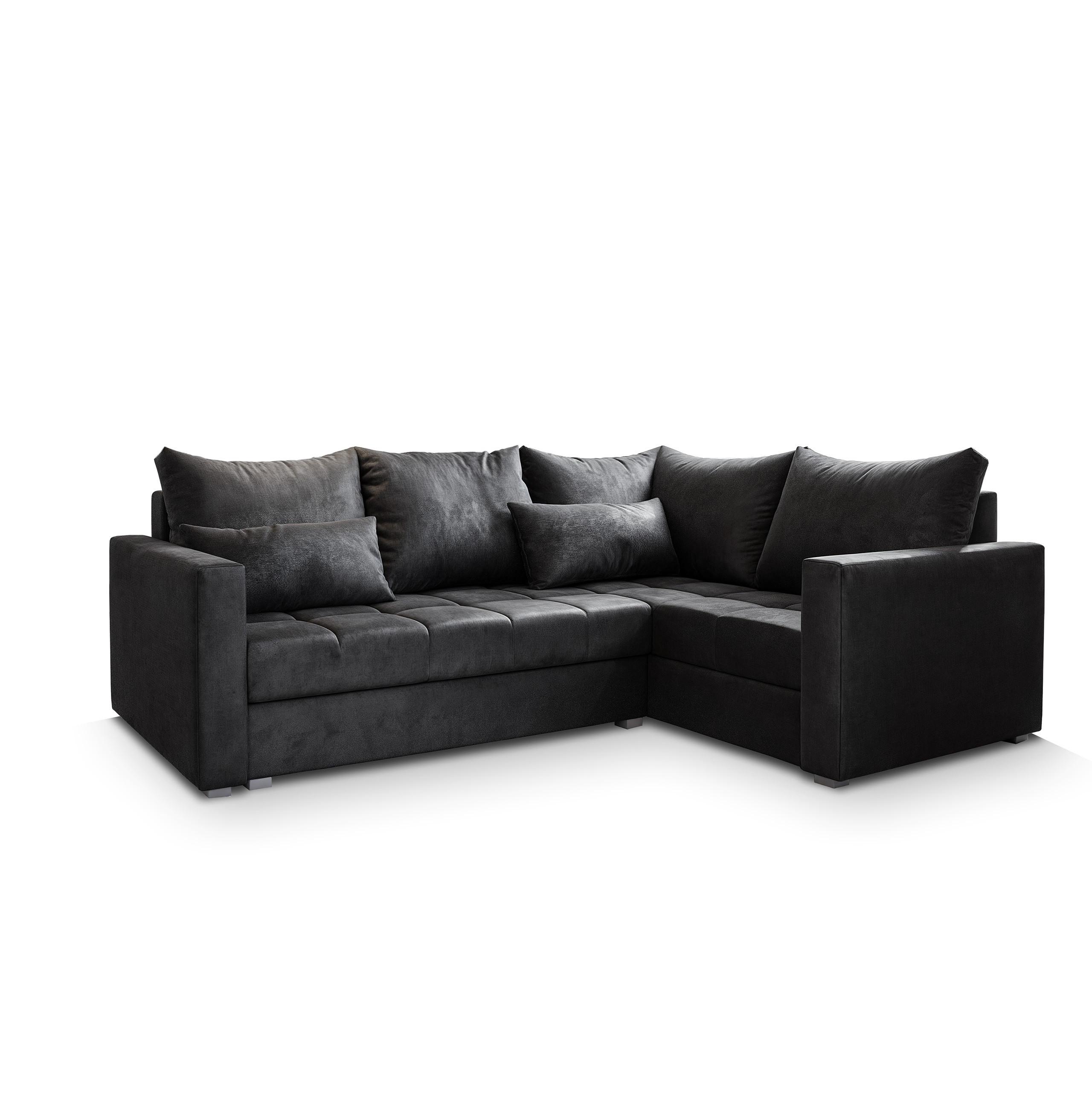 ECKSOFA LIRENO R-S Schwarz Plüsch-Stoff mit Schlaffunktion - Schwarz/Grau, Holz/Kunststoff (220/153cm) - MASSENO