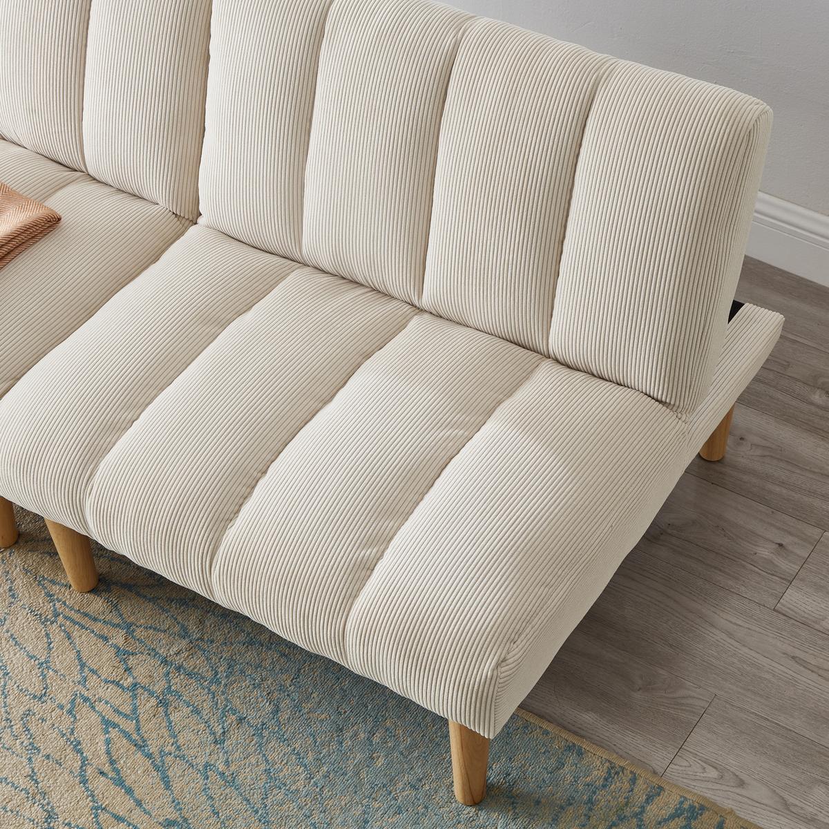 SCHLAFSOFA aus beigem cord, klappbar und mit verstellbarer rückenlehne - Beige, Textil (167/72/82cm) - Urban Meuble