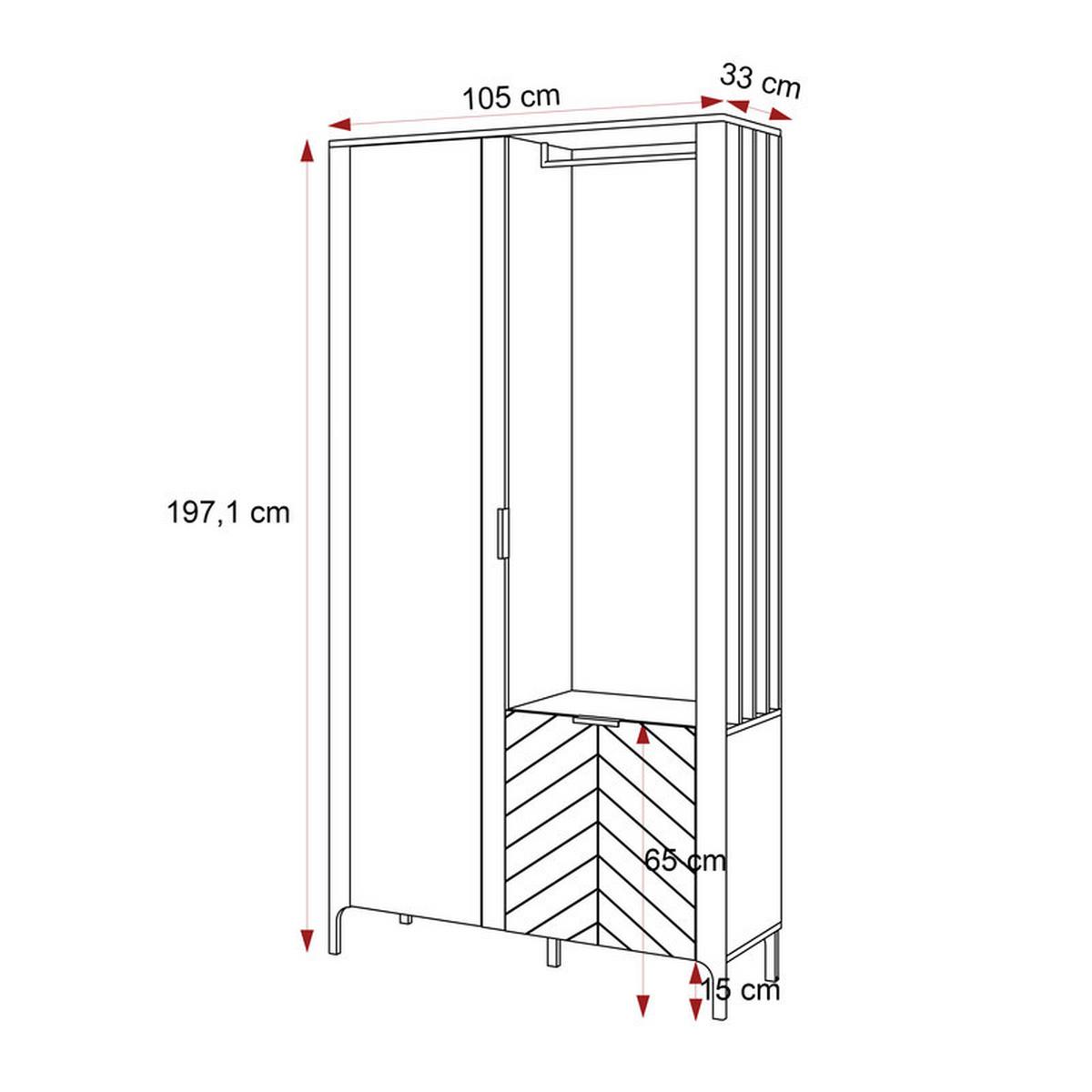 GARDEROBENSCHRANK LORIEN in 105/33/197 cm, Schwarz - Schwarz, Holzwerkstoff/Metall (105/197.1/33cm) - Idohome