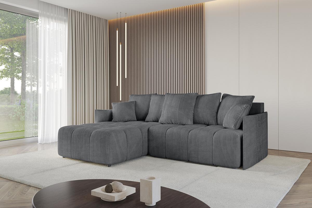 ECKSOFA Ottomane links LONLI-L 251x189x68 Dunkelgrau Cord - Dunkelgrau, Holzwerkstoff/Kunststoff (251/189cm) - ALTDECOR