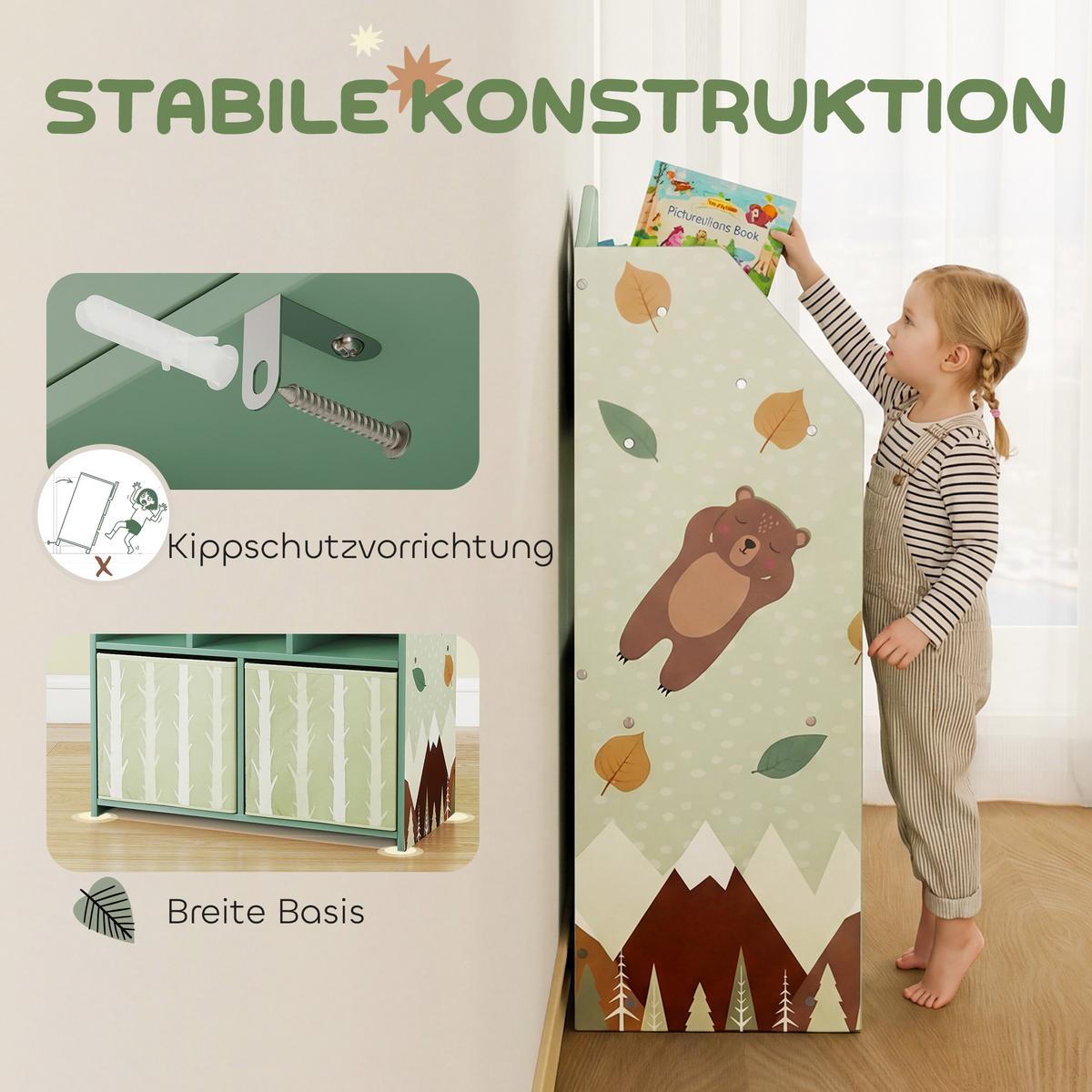 KINDER-BÜCHERREGAL MDF Vliesstoff Grün - Grün, Holzwerkstoff (30/91.5/62.5cm) - AIYAPLAY
