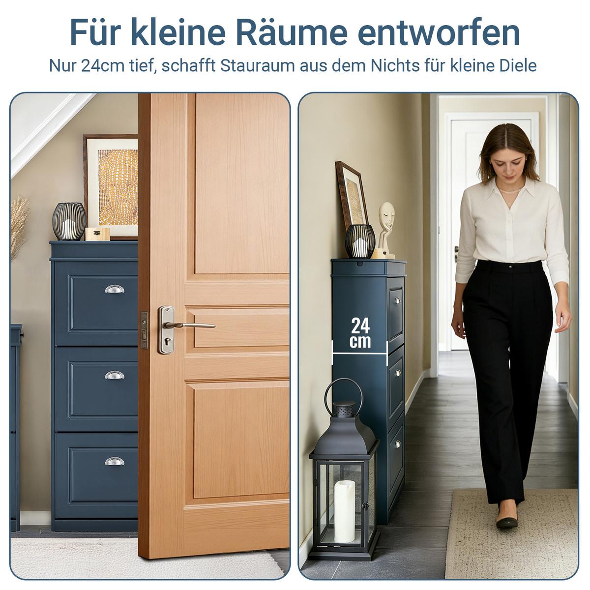 SCHUHKIPPER mit Schublade und Haken, Schuhschrank Blau 53x24x118cm - Blau, Holzwerkstoff (53/118/24cm) - SoBuy