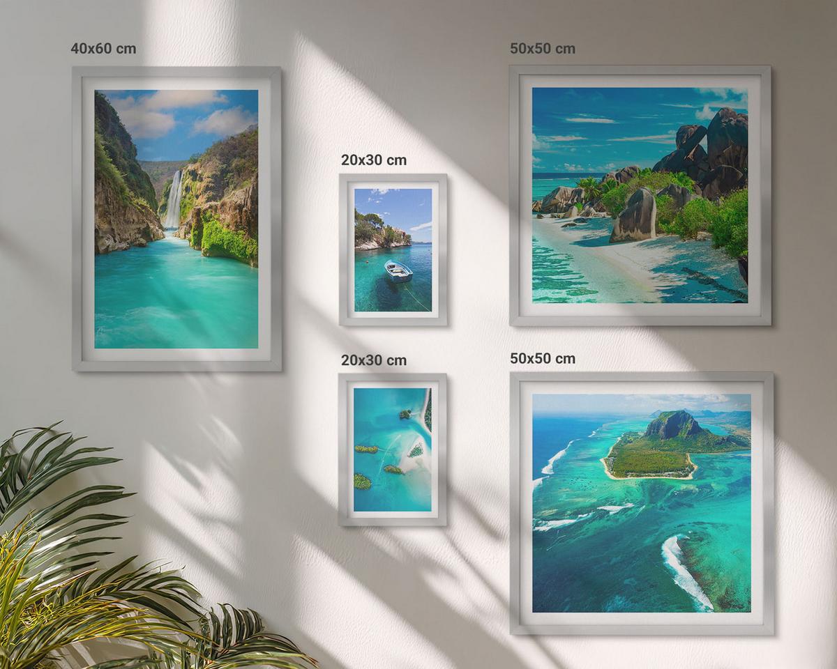 BILDER SET 5er Set - 50x50 cm & 20x30 cm & 40x60 cm Silberner Rahmen - Seeboote Hirsche Berge - Silberfarben, Kunststoff (40/60cm) - TULUP