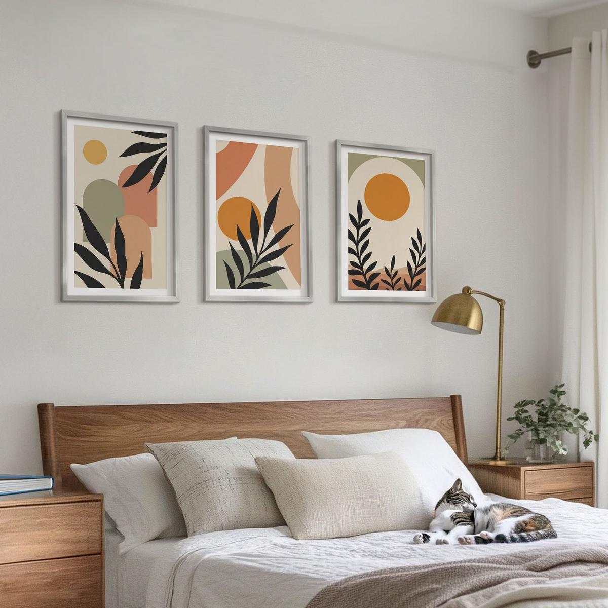 BILDER SET 3er Set - 40x60 cm Silberner Rahmen - Abstrakte Pflanzenformen - Silberfarben, Kunststoff (40/60cm) - TULUP