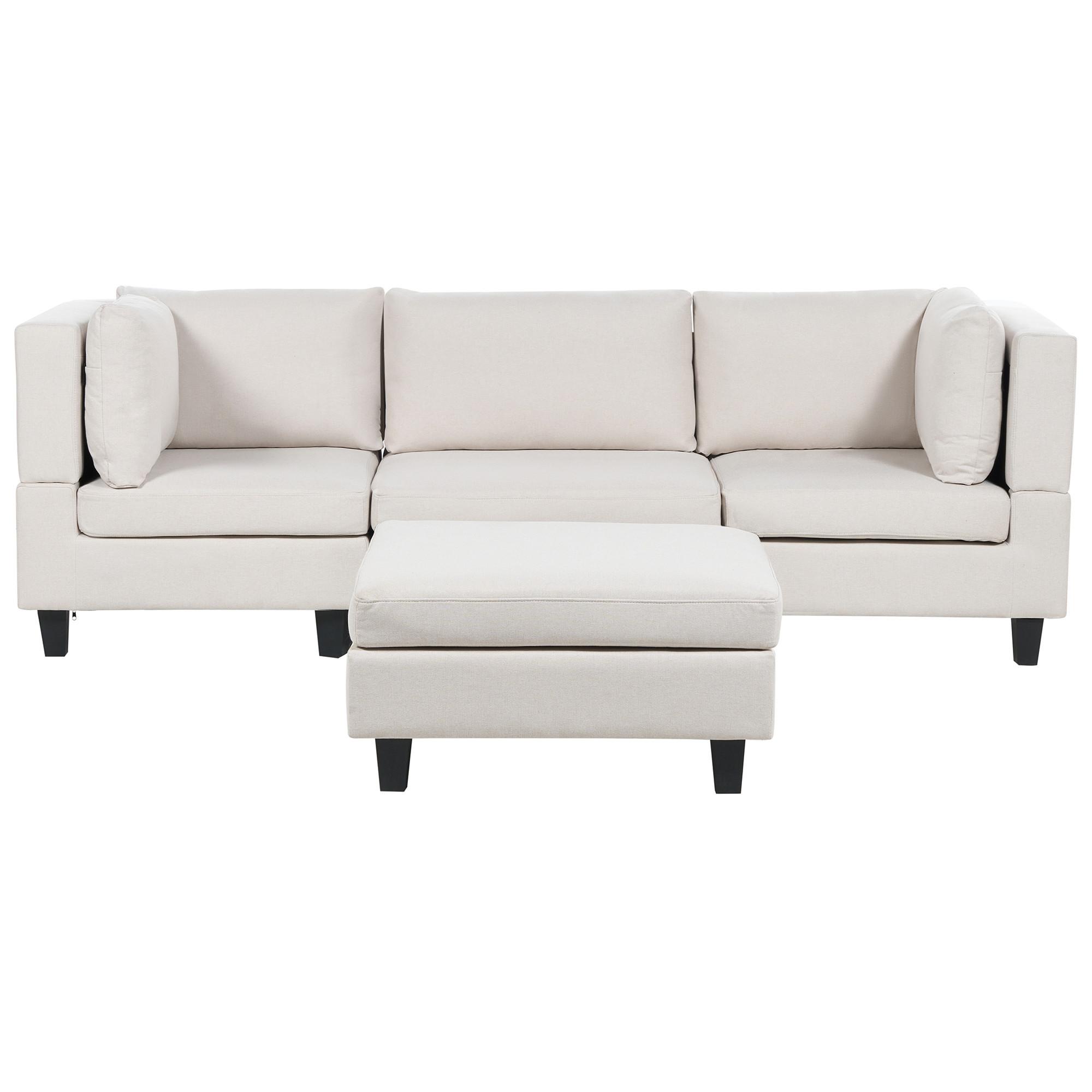 3-SITZER-SOFA Leinenoptik hellbeige mit Ottomane Unstad - Beige/Schwarz, Textil (228/72/76cm) - Beliani