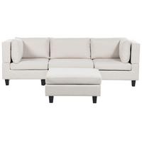 3-SITZER-SOFA Leinenoptik hellbeige mit Ottomane Unstad - Beige/Schwarz, Textil (228/72/76cm) - Beliani