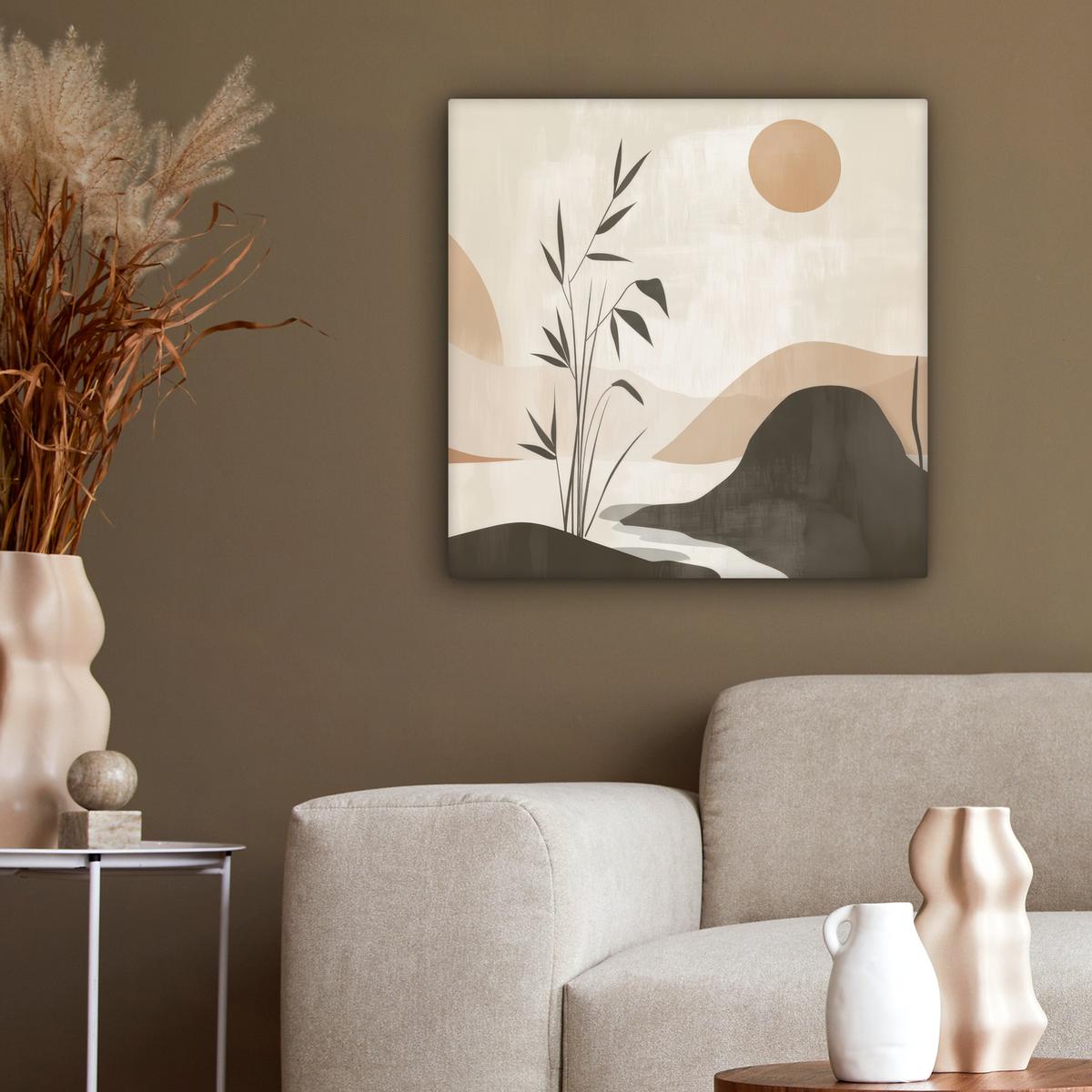 LEINWANDBILD Japandi - Landschaft - Beige Wandbild Wohnzimmer 50x50 cm - Cognac, Textil (50/50cm) - MuchoWow