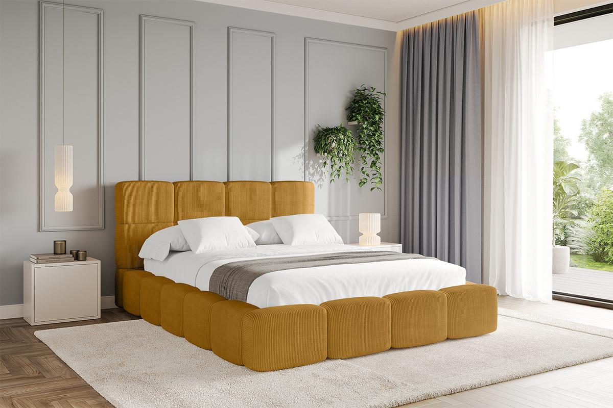 POLSTERBETT mit Bettkasten und Lattenrost, Bett mit Kopfteil, Boxbett ohne Matratze, Doppelbett mit Stauraum - NATA 120x200 Senfgelb - Kupferfarben, Holzwerkstoff/Textil (120/200cm) - ALTDECOR
