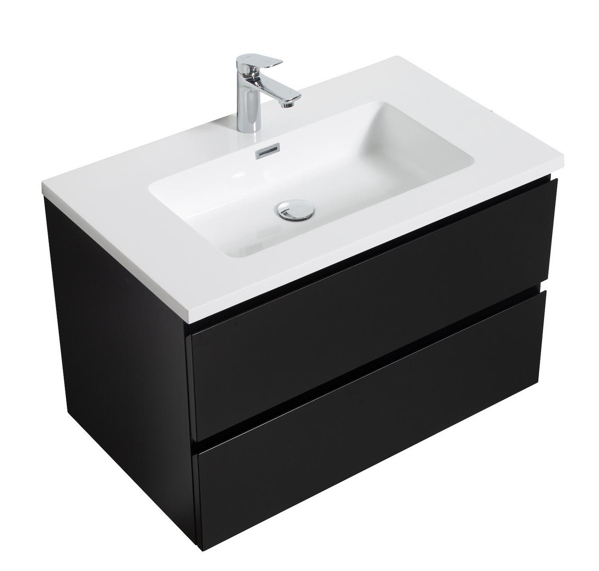 WASCHTISCHKOMBI Angela 2 Teile - Schwarz Matt - 80 x 48 x 52 cm - Schwarz/Weiß, Holz (80/52/48cm) - Badplaats