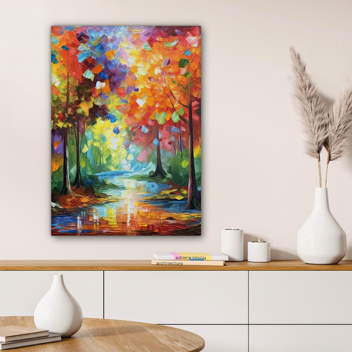 LEINWANDBILD Landschaft - Wald - Farben - Natur Wandbild Wohnzimmer 60x80 cm - Multicolor, Textil (60/80cm) - MuchoWow