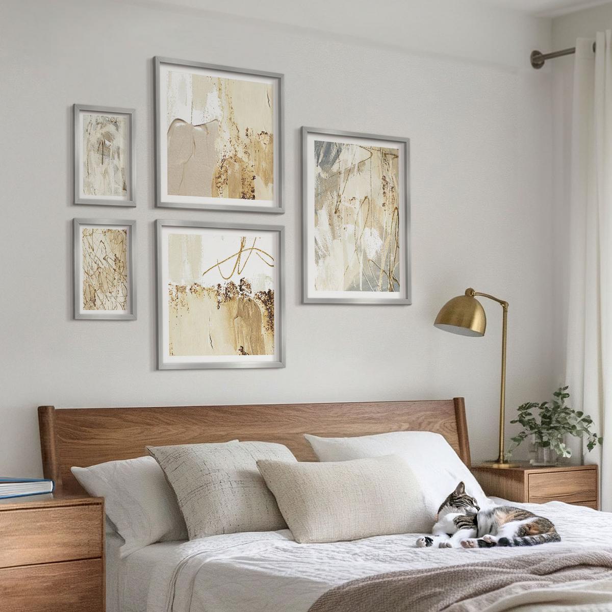 BILDER SET 5er Set - 50x50 cm & 20x30 cm & 40x60 cm Silberner Rahmen - Haus am Wasser, Toastsegelboot - Silberfarben, Kunststoff (40/60cm) - TULUP