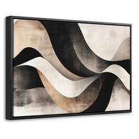 LEINWAND Bilder mit Rahmen - Abstrakt - Wellen - Schwarz - Verwittert - 60x40 - Trüffeleichefarben, Textil (60/40cm) - MuchoWow