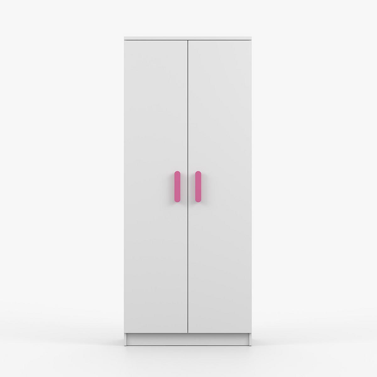 DREHTÜRENSCHRANK 80/192/50 cm 2-türig Jonas I 06 Weiß /Weiß + rosa Griffe - Weiß/Rosa, Holz/Holzwerkstoff (80/192/50cm) - imoebel24