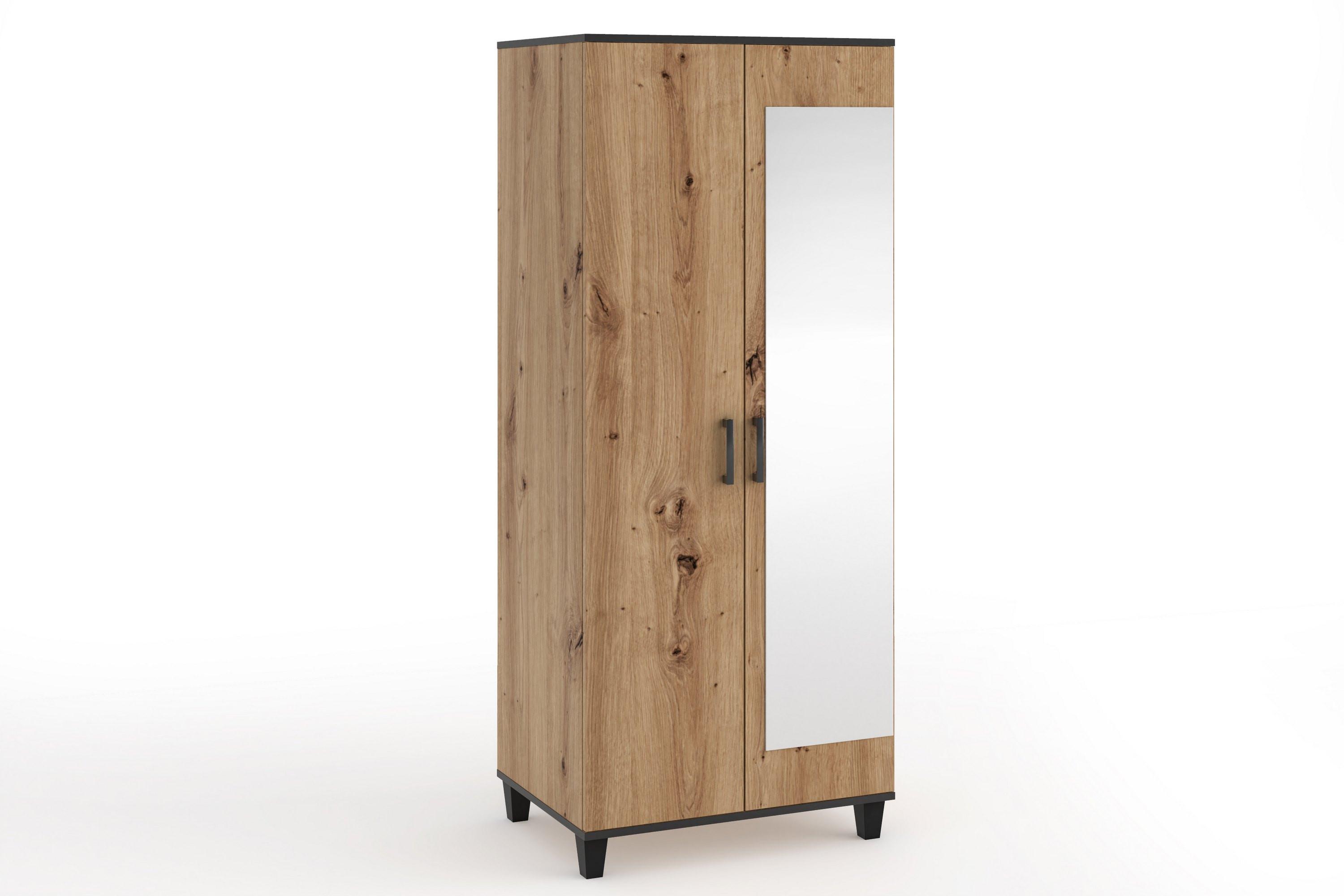 DREHTÜRENSCHRANK CORTEZA 80/193/56cm 2-türig mit Spiegel Eiche Artisan - Eiche Artisan, Holzwerkstoff (80/193/56cm) - MASSENO