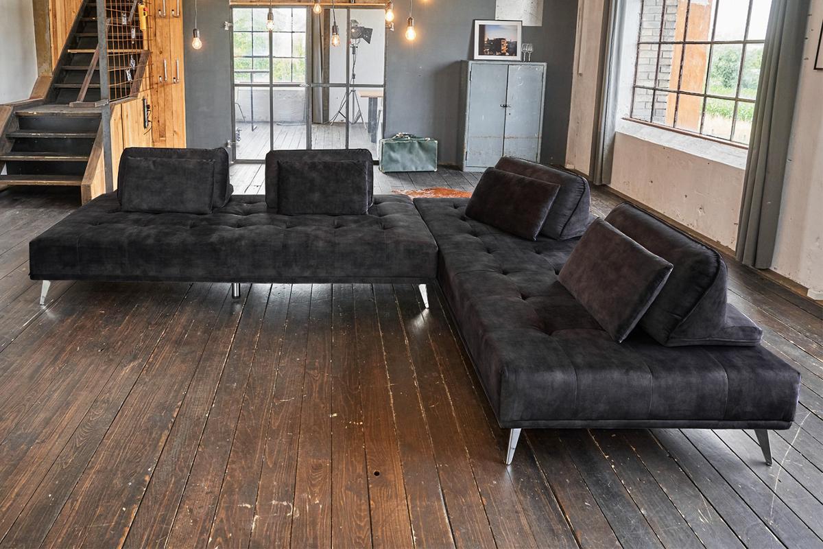 ECKSOFA WIOLO Anthrazit Velvet - Anthrazit/Silberfarben, Textil/Metall (350/240cm) - KAWOLA