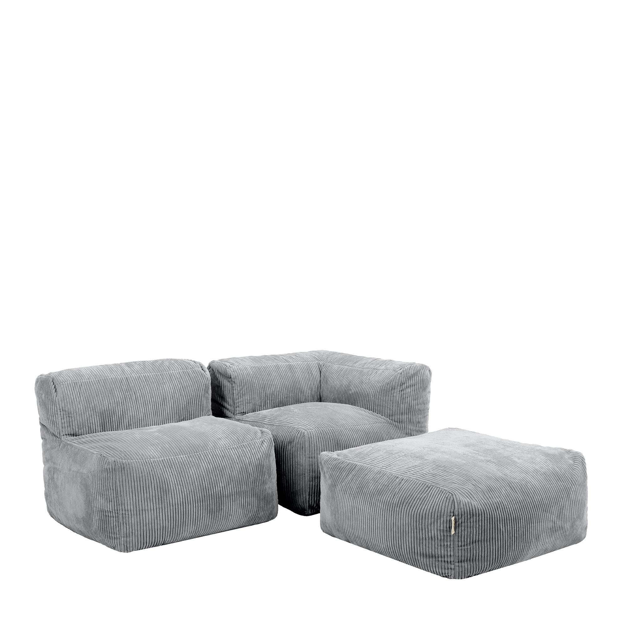 SITZSACK-SOFA 3-tlg. ZEN: Ecksessel, Sessel, Fußstütze - Grau, Textil (290/68/100cm) - icon