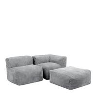 SITZSACK-SOFA 3-tlg. ZEN: Ecksessel, Sessel, Fußstütze - Grau, Textil (290/68/100cm) - icon