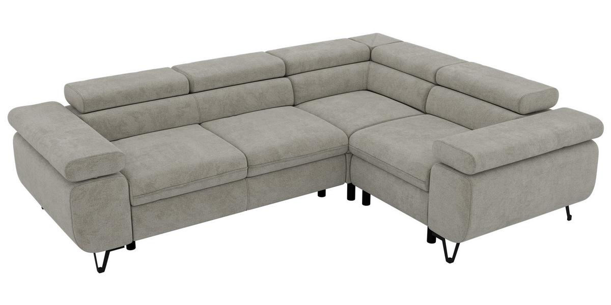 ECKSOFA ORSO L Hellgrau Stukture - Rechts Seite - Hellgrau/Schwarz, Textil/Metall (268/197cm) - MKS