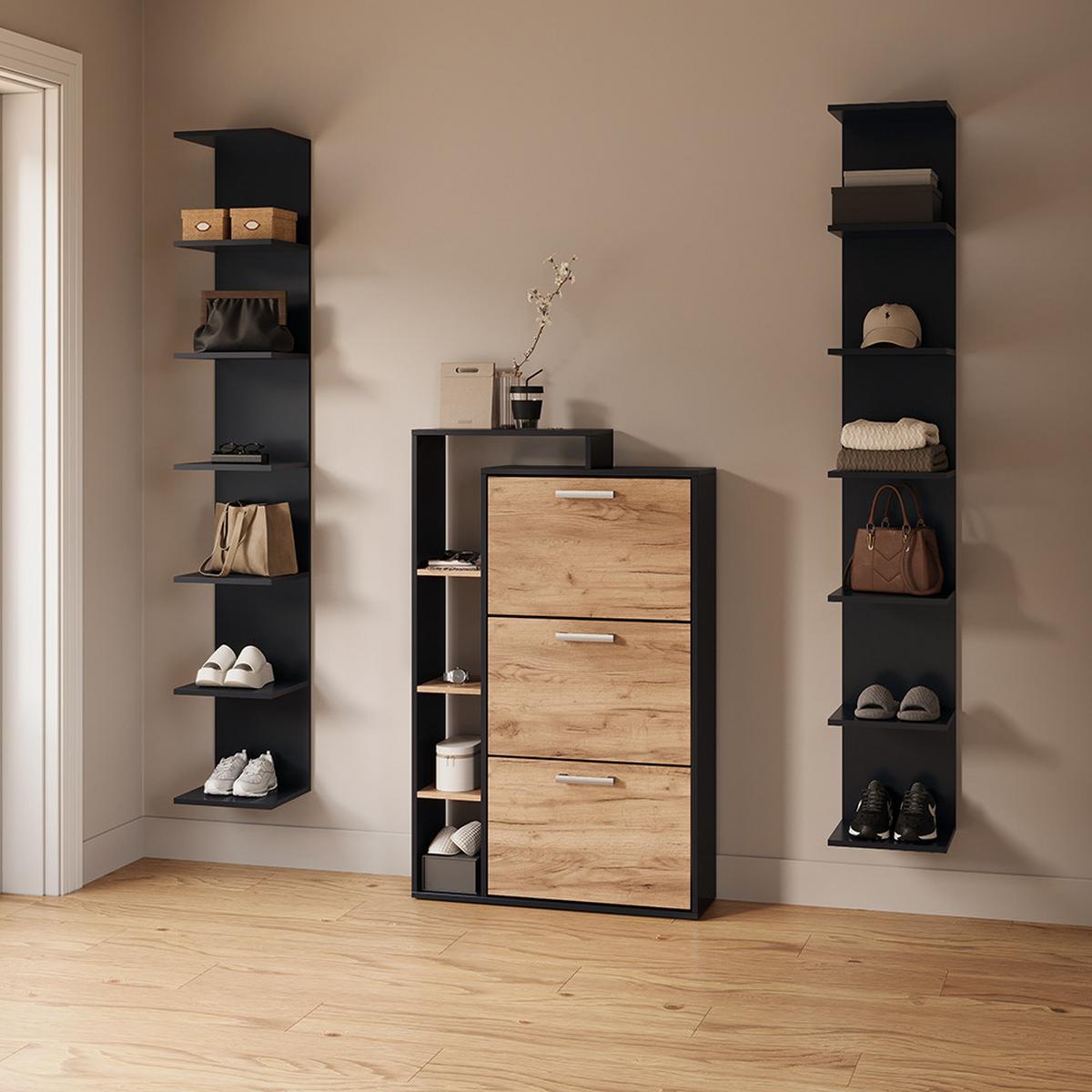 WANDREGAL Vesuvio Anthrazit 30 x 190 cm 2er Set - Anthrazit, Holzwerkstoff (30/190/28cm) - Livinity®