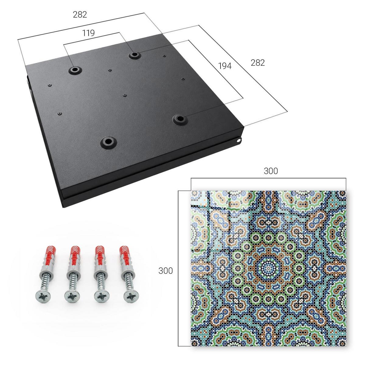 SCHLÜSSELBOX Schwarz 30x30 cm- Türöffnung nach rechts - Farbenfrohes Mosaik - Blau, Metall (30/30/5cm) - TULUP