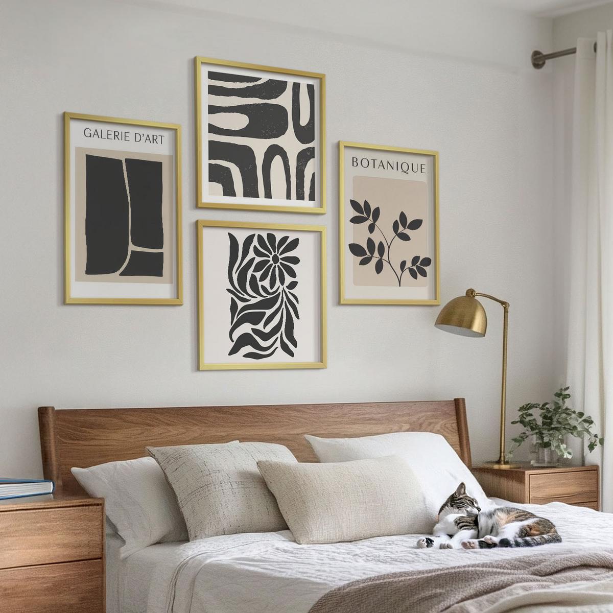 BILDER SET 4er Set - 50x50 cm & 40x60 cm Goldrahmen - Abstrakte Pflanzenmuster - Goldfarben, Kunststoff (50/50cm) - TULUP