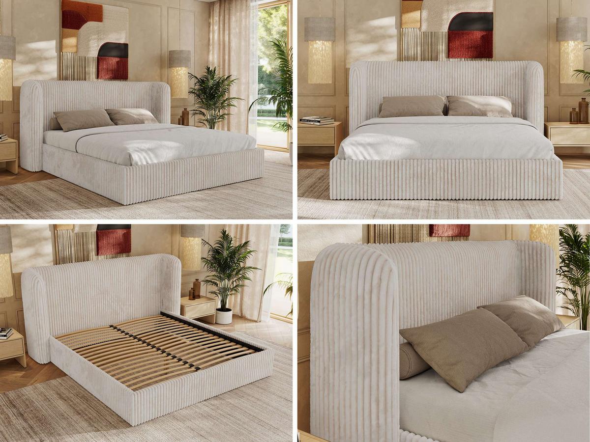 POLSTERBETT EMORA CLASSIC 180/200 - Beige Cord - Multipocket-Matratze - Beige, Textil (180/200cm) - MKS