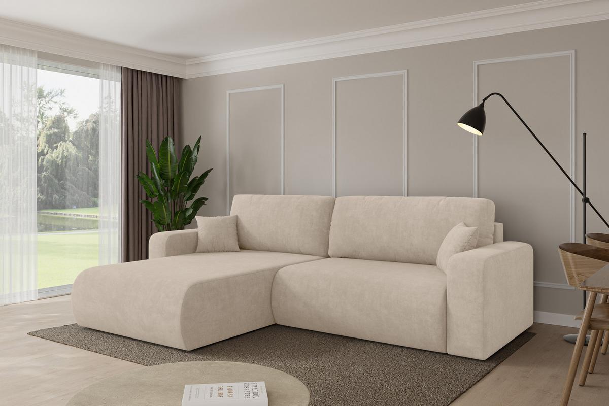 ECKSOFA mit Schlaffunktion Ottomane Links BERY-L 276x193x88 Beige Velours - Schwarz/Sahara, Holzwerkstoff/Kunststoff (276/193cm) - ALTDECOR