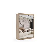 KLEIDERSCHRANK mit Spiegel-Schiebetüren und Aluminium-Leisten, LED-Beleuchtung - DEBI - 120 cm Sonoma - Sonoma Eiche, Holzwerkstoff (120/216/61cm) - ALTDECOR
