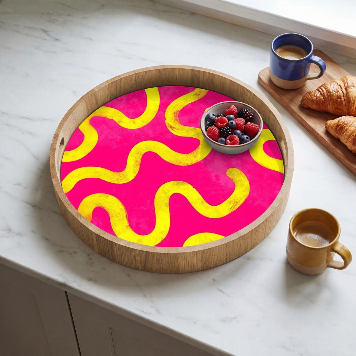 TABLETT Linie - Gelb - Abstrakt 40x40 cm - Pink, Holz (40/5/5cm) - OnlyWow