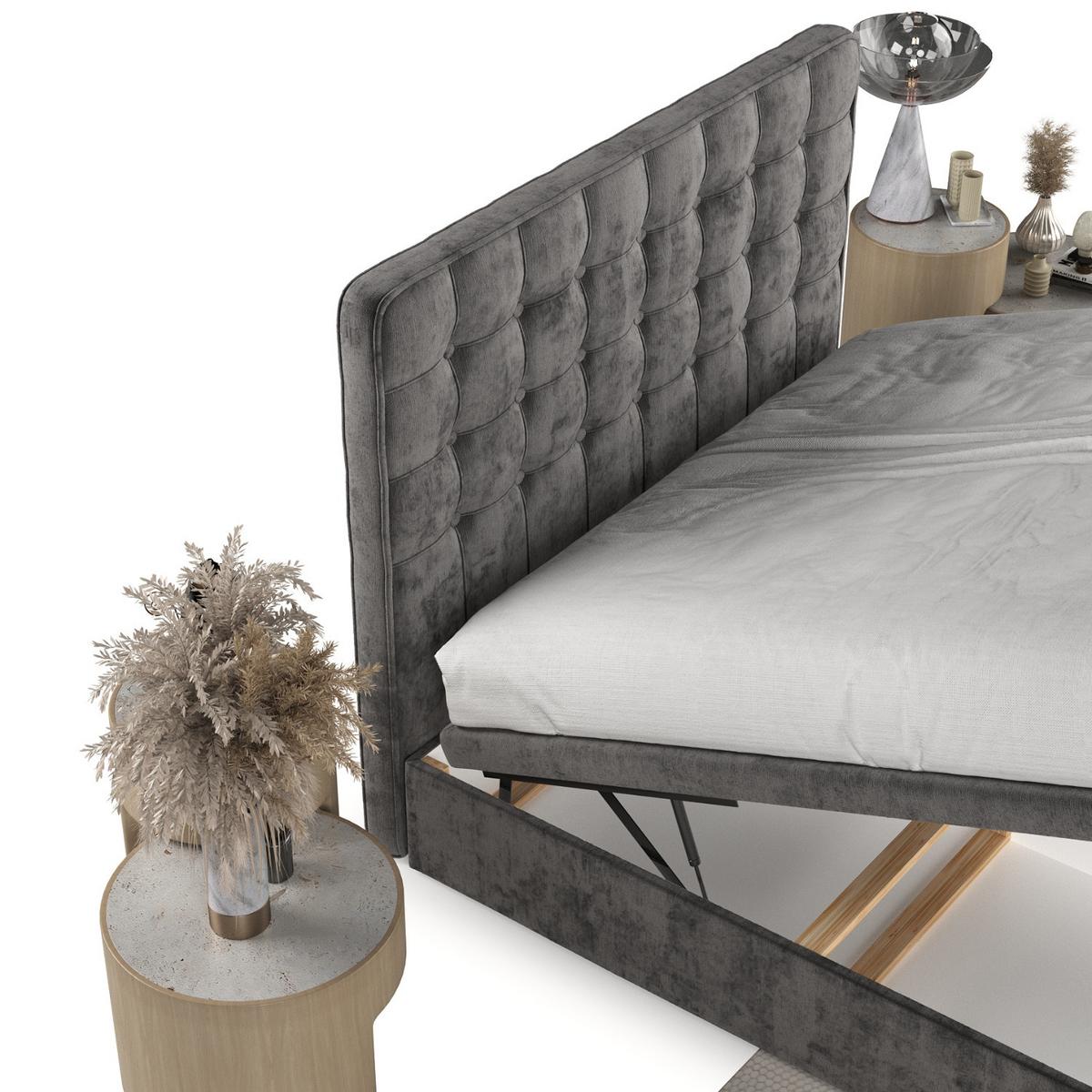 POLSTERBETT Celestia mit Stauraum 120/200 cm Stahl im Lotta Stoff - Graphitfarben/Schwarz, Holz/Holzwerkstoff (120/200cm) - AltaBeds