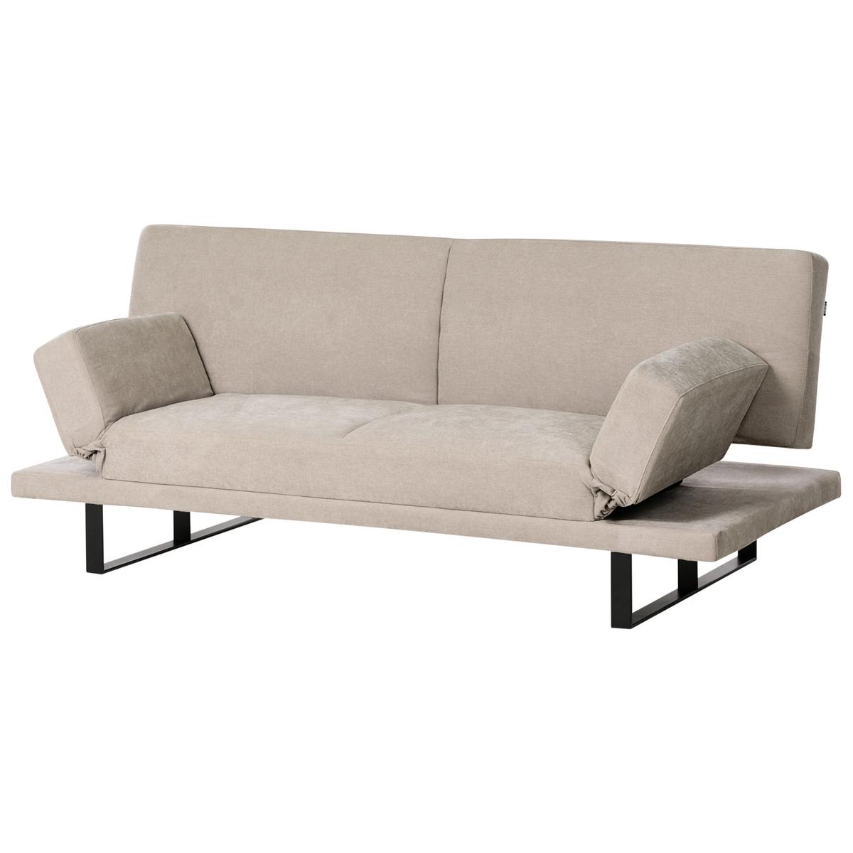 SCHLAFSOFA 2-Sitzer Chenillegewebe Hellbeige York - Beige/Schwarz, Textil (190/81/89cm) - Beliani