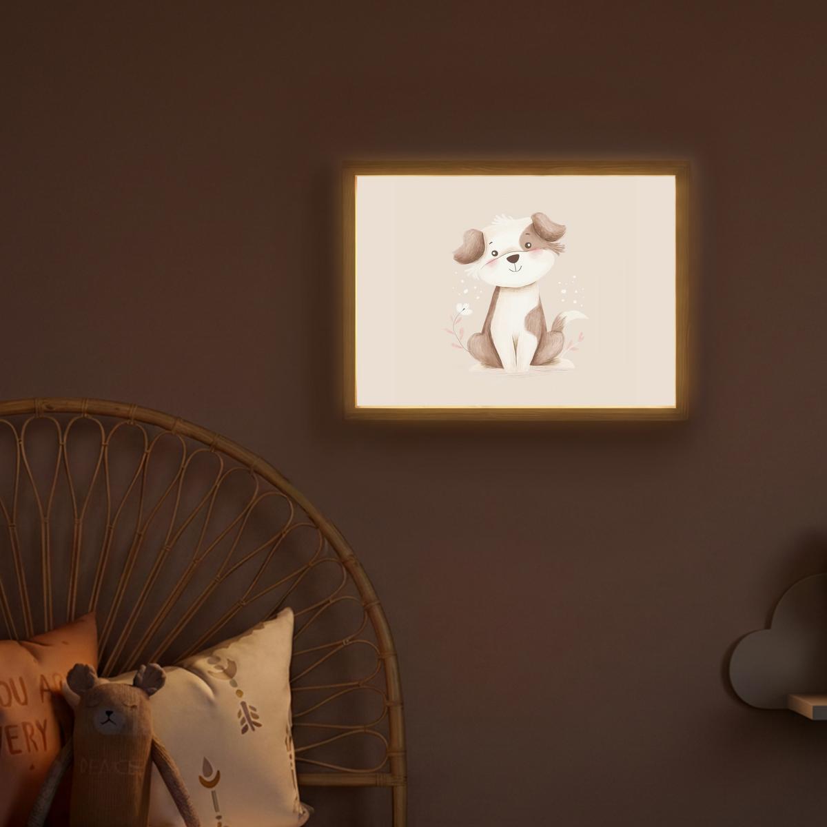 WANDLEUCHTE MIT AKKU Hund - Gefleckt - Braun 40x30 cm - Beige, Holzwerkstoff (40/30/8cm) - OnlyWow