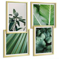 BILDER SET 4er Set - 50x50 cm & 40x60 cm Goldrahmen - Tropische Blätter in Grün - Goldfarben, Kunststoff (50/50cm) - TULUP