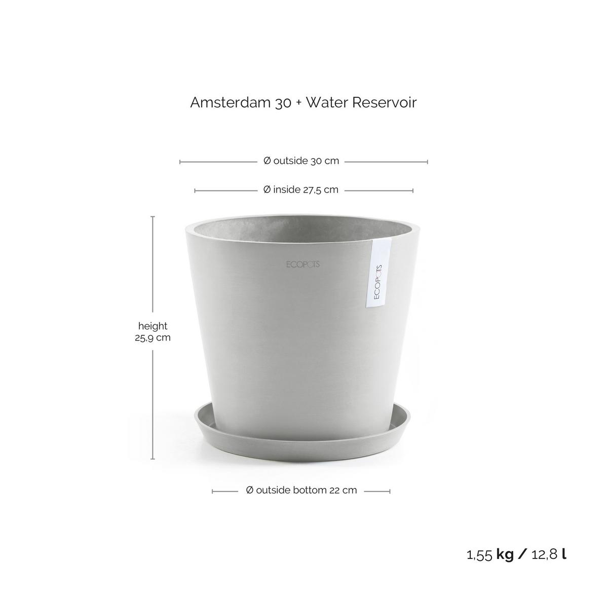 BLUMENTOPF mit Wasserreservoir Amsterdam 30/25,9 cm Hellgrau - Hellgrau, Kunststoff (30/25.9cm) - Ecopots