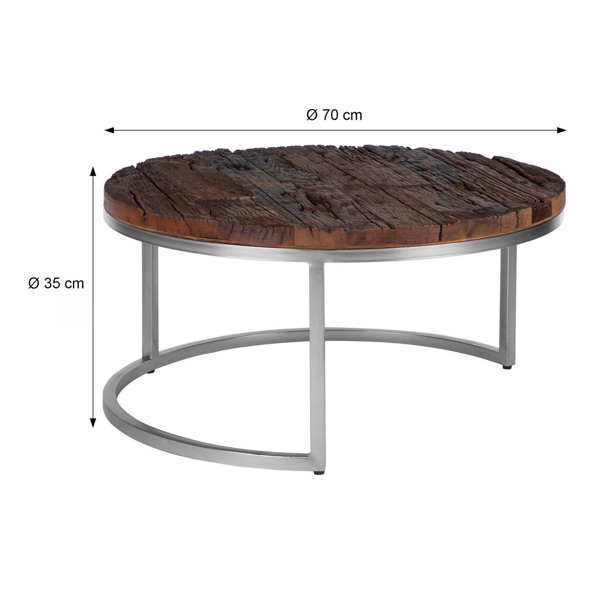 COUCHTISCH Ø70x35 cm rund Natur/Nickel-Finish aus Akazienholz/Metall - Naturfarben, Holz (70/70/35cm) - WOMO-DESIGN