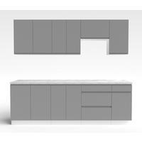 KÜCHENLEERBLOCK Aquileia 240 cm Grau mit Weißem Korpus mit Arbeitsplatte Marmor Bianco - Hellgrau/Grau, Holzwerkstoff (240/157.8/60cm) - AX Living
