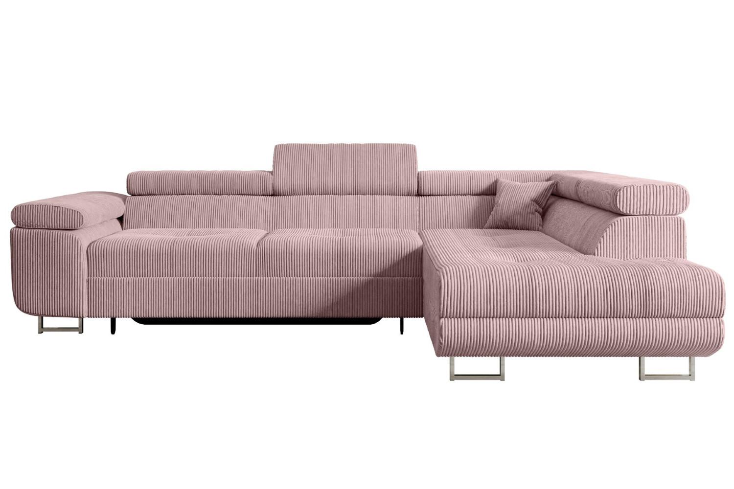 ECKSOFA mit Schlaffunktion und Bettkasten GUSA-L 272x202x107 cm Rosa Cord - Silberfarben/Rosa, Holzwerkstoff/Textil (272/202cm) - ALTDECOR