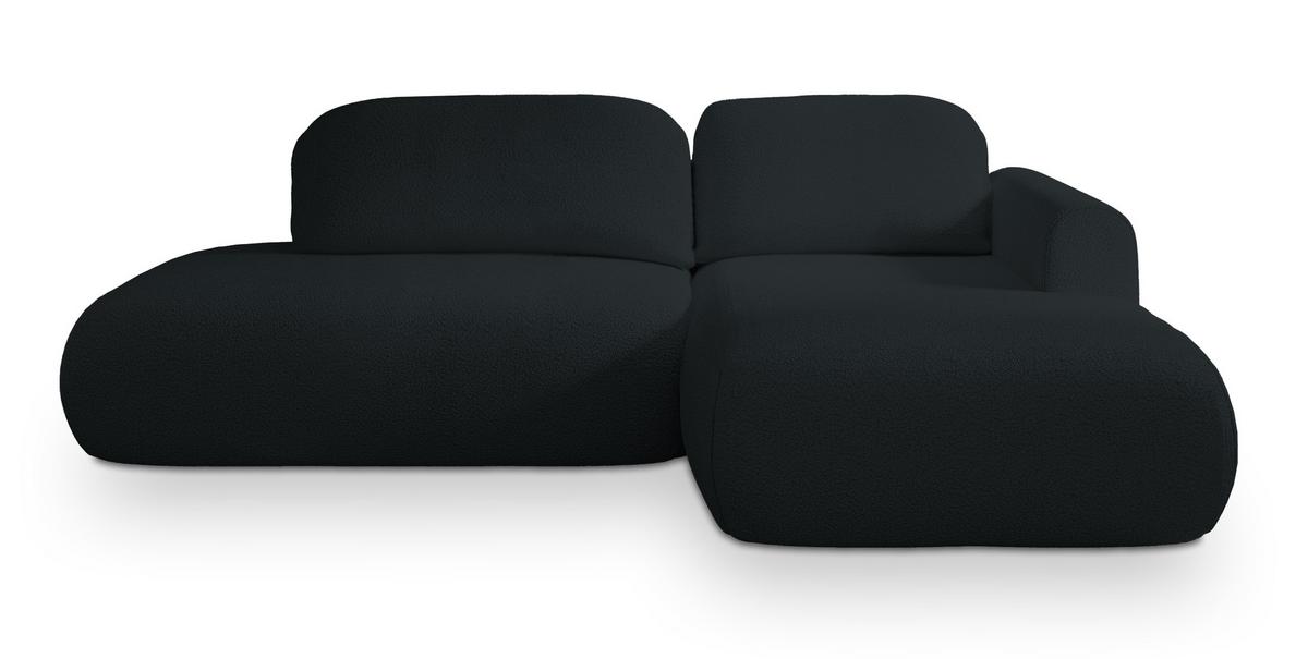 ECKSOFA NUVIRA R-S Schwarz Boucle-Stoff mit Schlaffunktion - Schwarz, Holz (279/158cm) - MASSENO