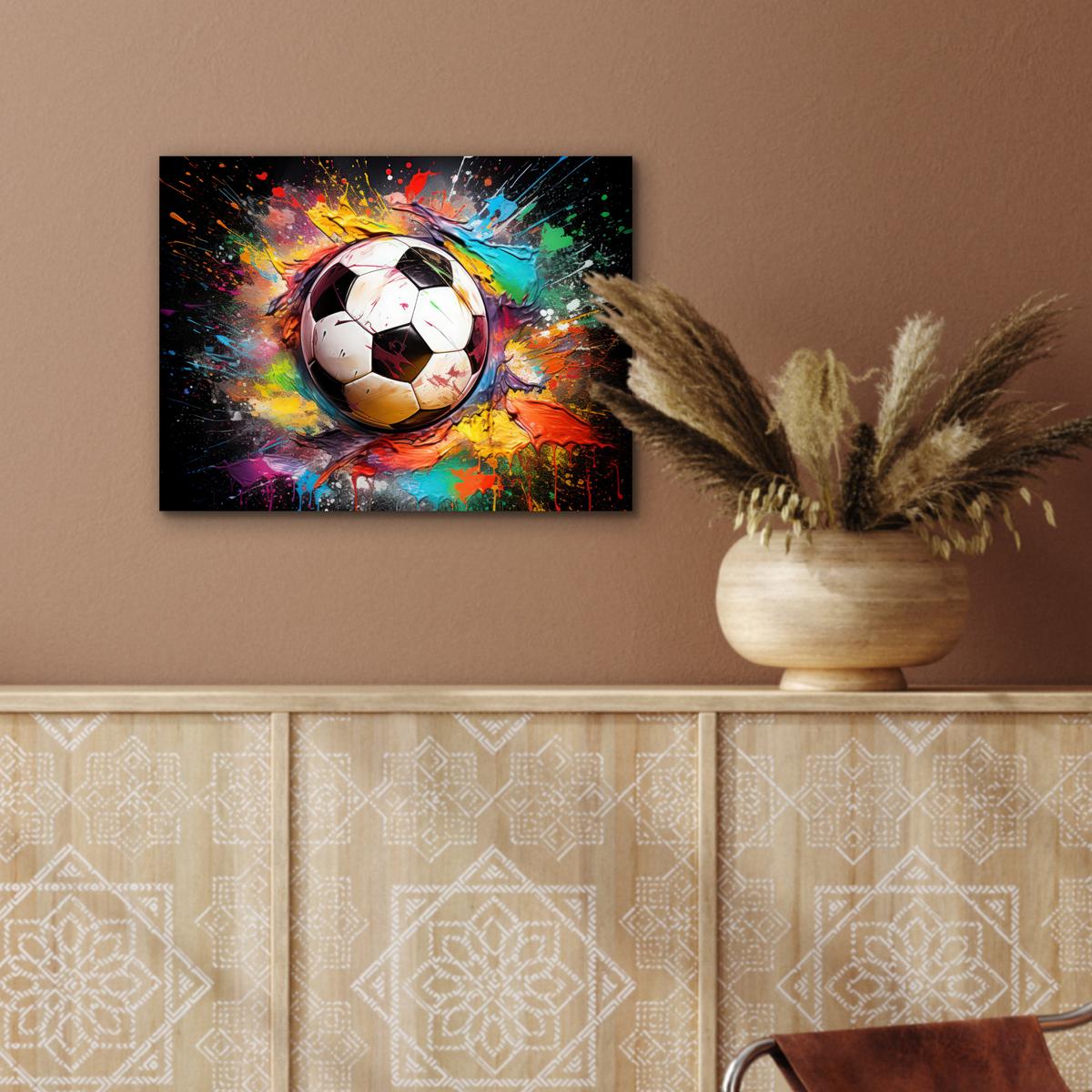 METALLBILD Fußball - Farbe - Farben - Schwarz - Weiß 40x30 cm - Weiß, Metall (40/30cm) - MuchoWow