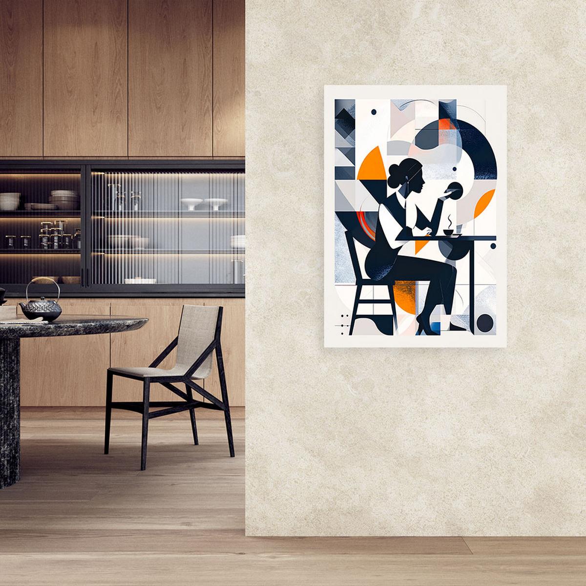 LEINWANDBILD Frau mit Kaffee im Bauhaus-Stil 70x100cm - Weiß, Textil (70/100cm) - Feeby