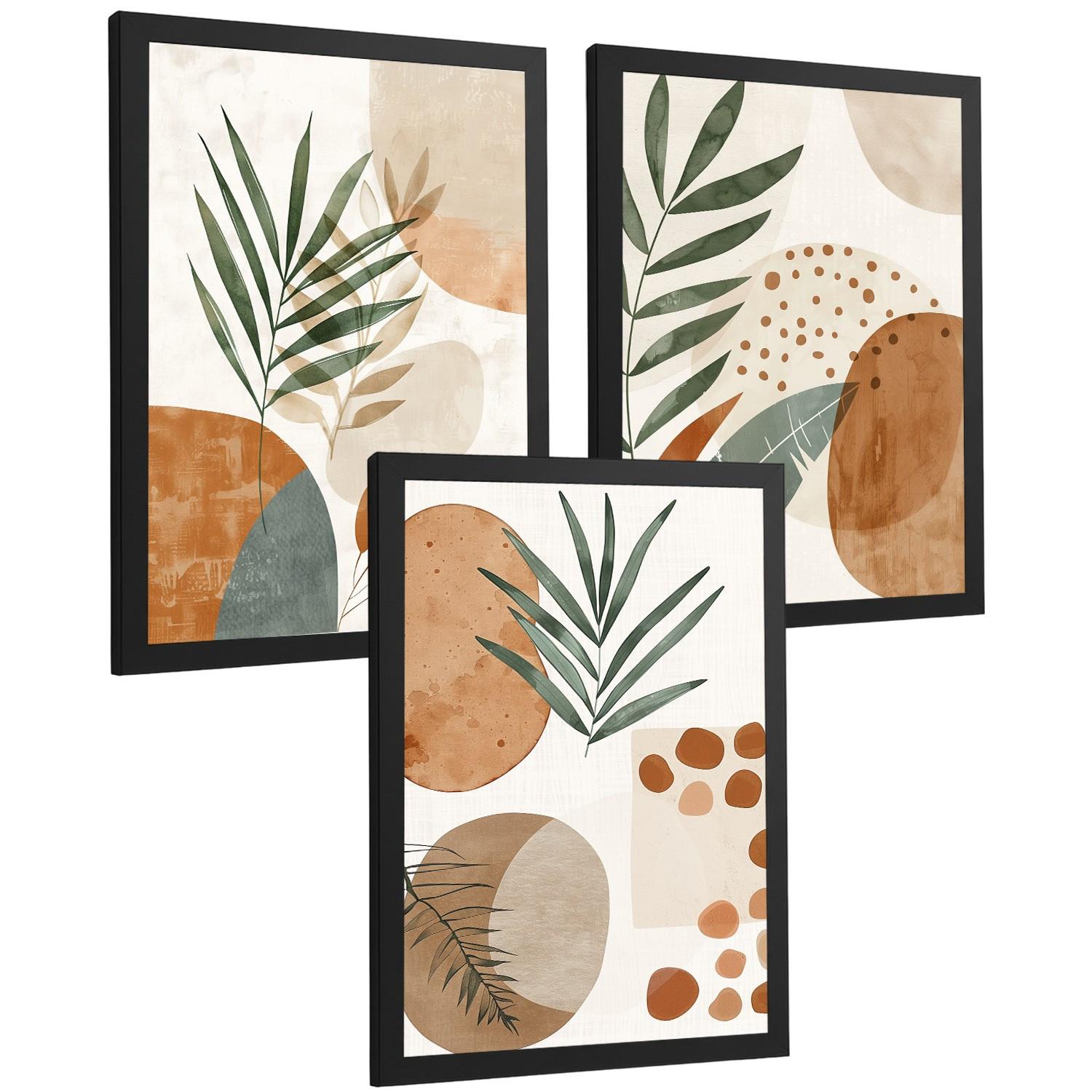 POSTER 3er Kunstdruck-Set Wandbilder Floral Abstrakt modern Wohnzimmer Deko, Schlafzimmer, Küche, Badezimmer Schwarzer Rahmen A4 - Schwarz, Papier (29.7/1/21cm) - Nacnic