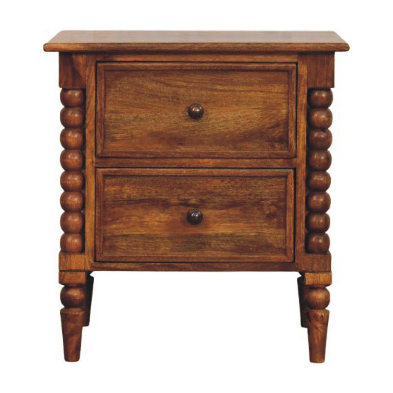 NACHTKASTEN Amber Eiche, 2 Schubladen und Spindelbeine, Hellbraun - Hellbraun/Messingfarben, Holz/Metall (55/60/40cm) - Artisan Furniture