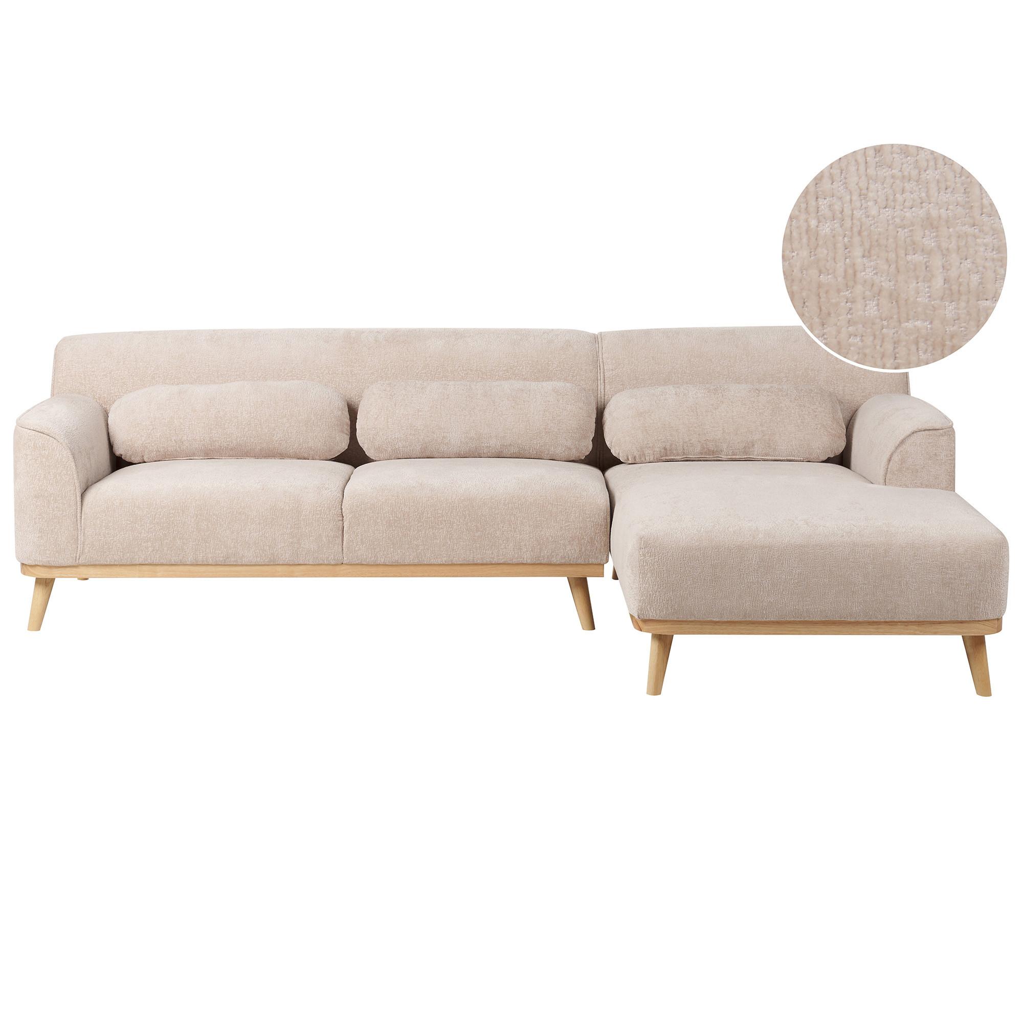 ECKSOFA 3-Sitzer Chenillegewebe Beige linksseitig Simos - Beige, Textil (264/82cm) - Beliani